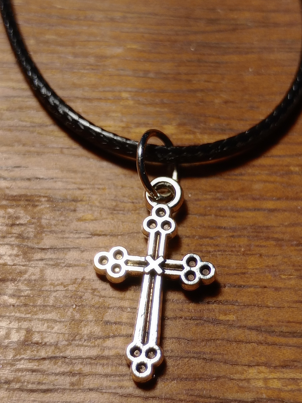 Silver Cross Pendant Necklace for Women - Black Cord